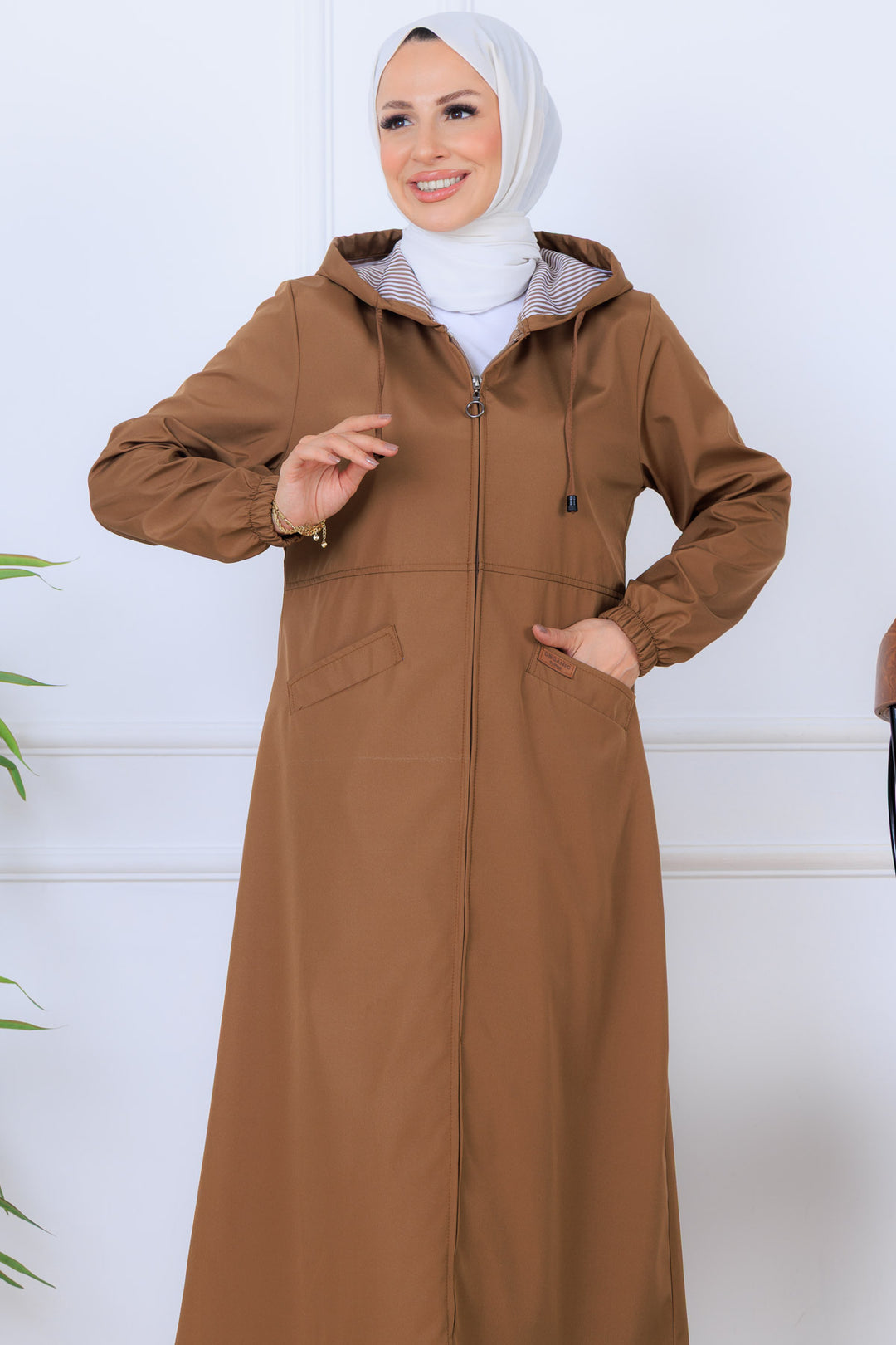 BNG Women Patterned Long Coat O1215 Brown - Brick