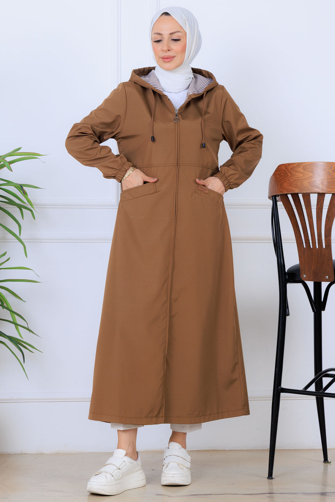 BNG Women Patterned Long Coat O1215 Brown - Brick