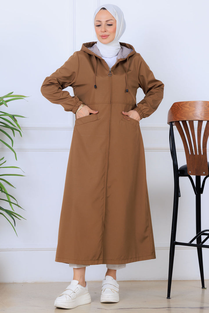 BNG Women Patterned Long Coat O1215 Brown - Brick