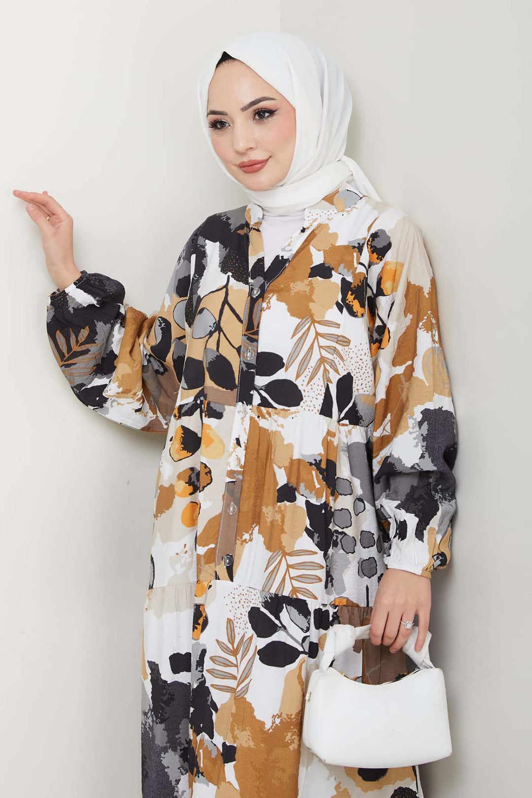 BNG Women Patterned Hijab Dress Beige 4731 - Westminster