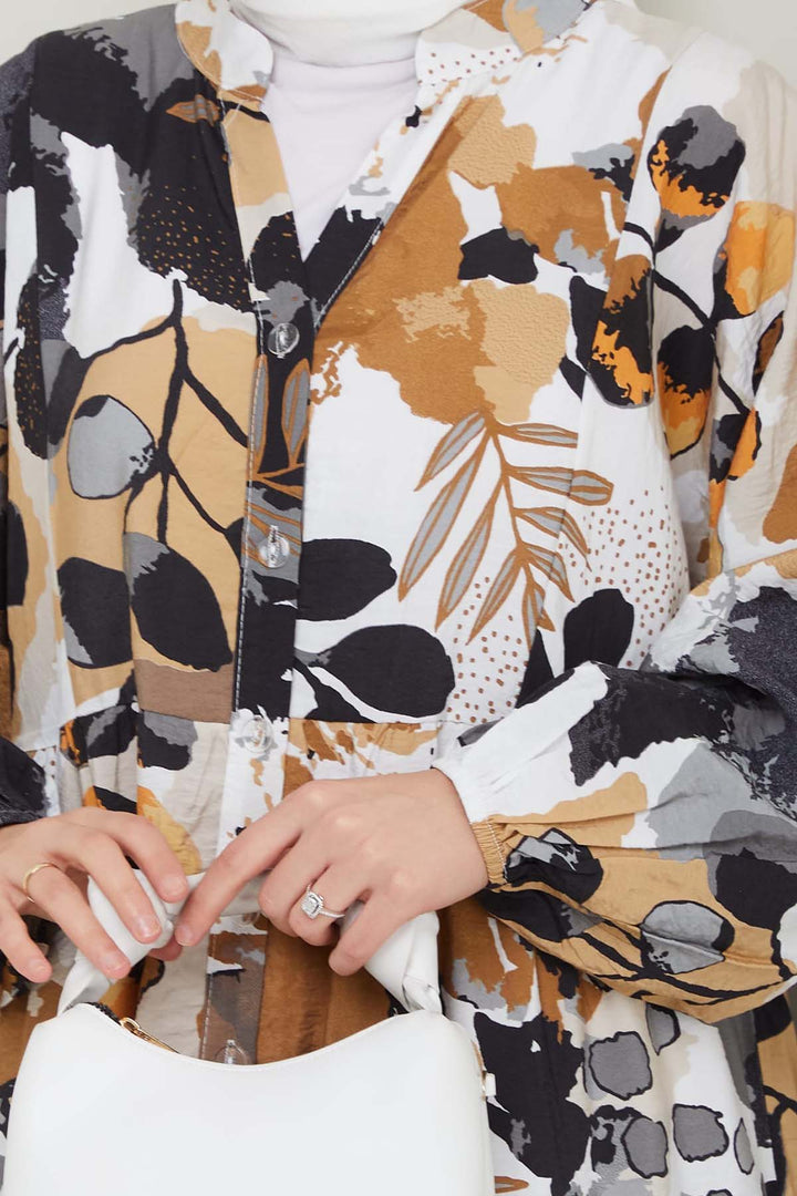 BNG Women Patterned Hijab Dress Beige 4731 - Westminster