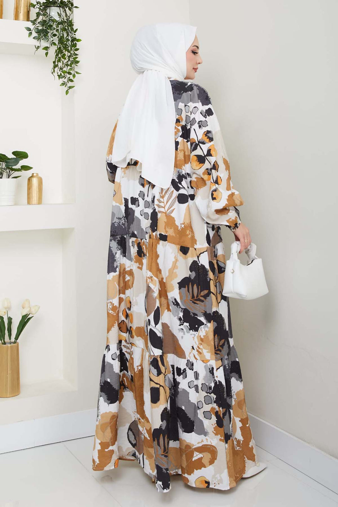 BNG Women Patterned Hijab Dress Beige 4731 - Westminster