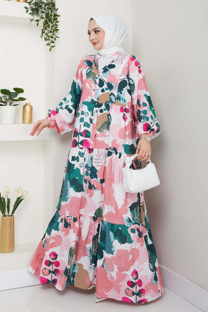 BNG Women Patterned Hijab Dress Pink 4731 - Córdoba