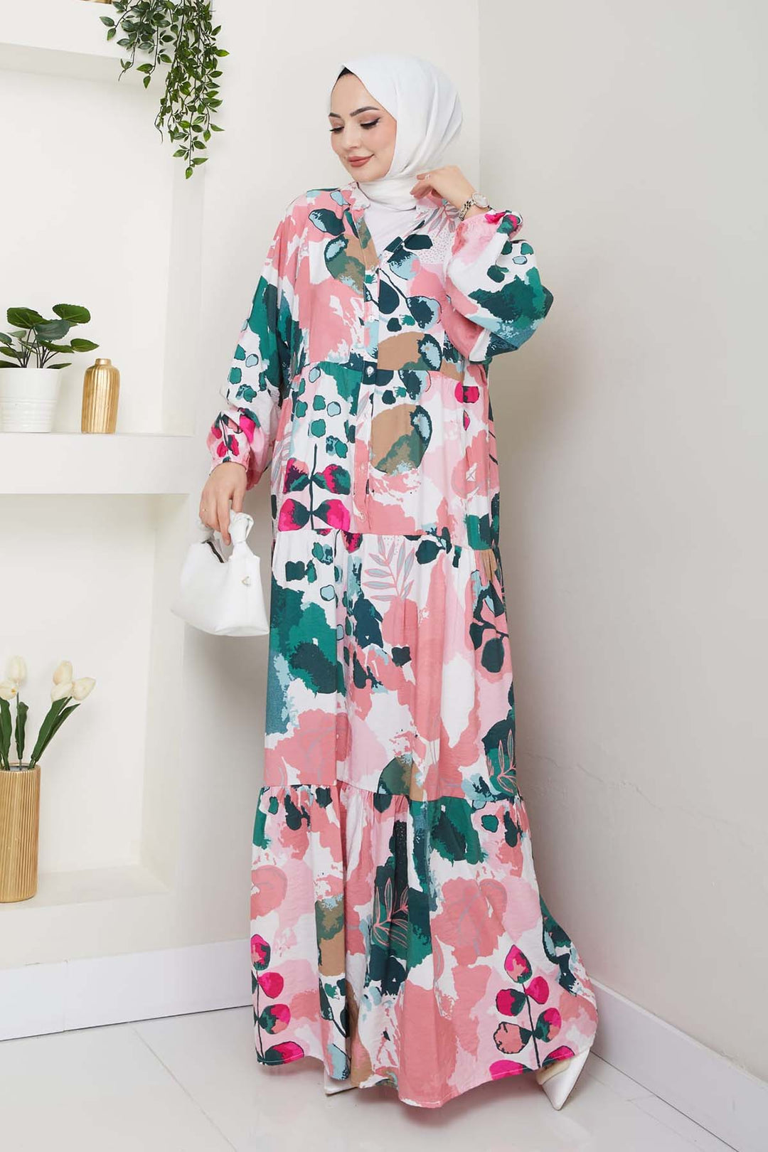 BNG Women Patterned Hijab Dress Pink 4731 - Córdoba