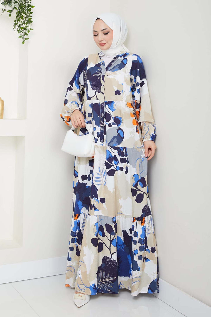 BNG Women Patterned Hijab Dress Sax Blue 4731 - Merrillville