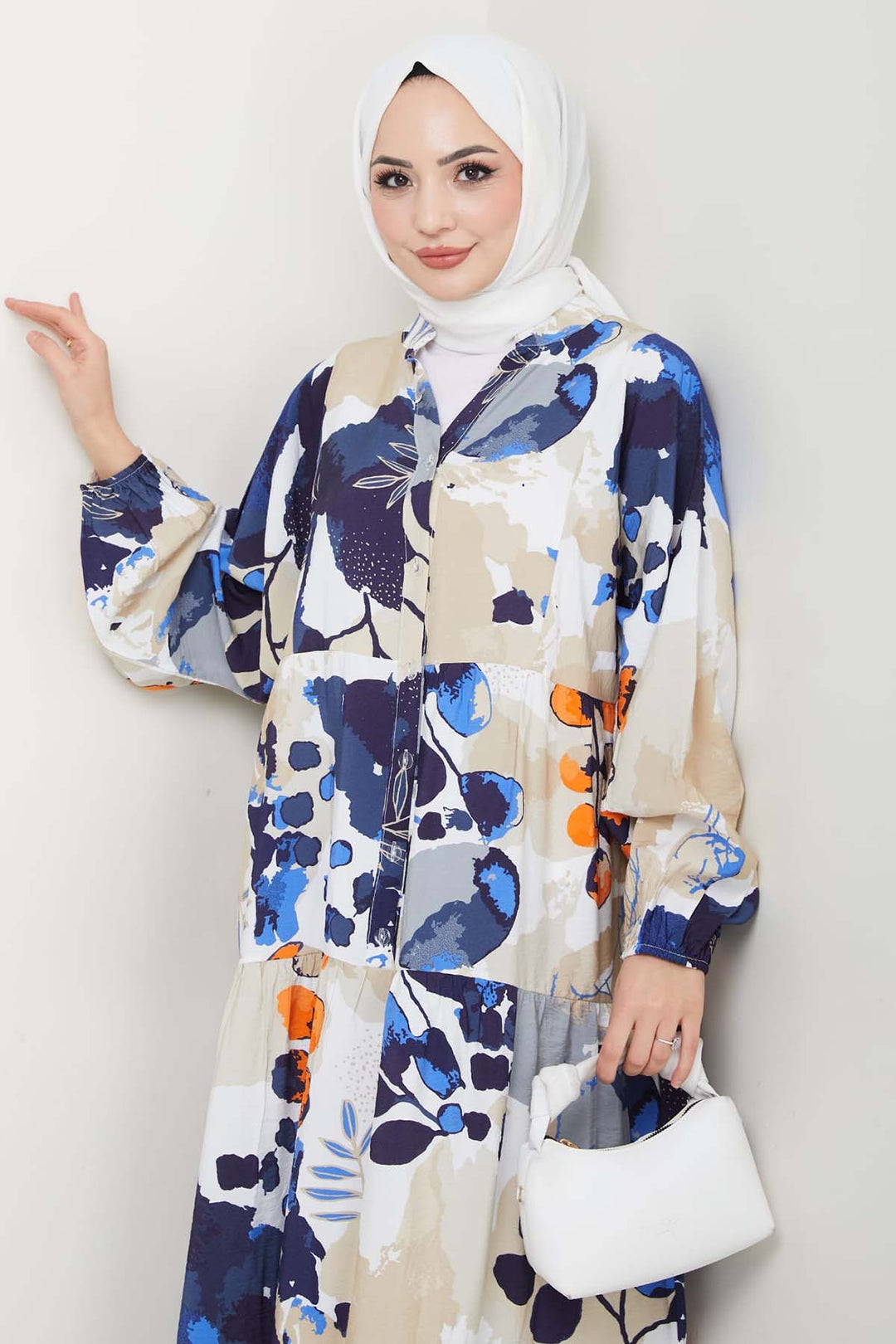 BNG Women Patterned Hijab Dress Sax Blue 4731 - Merrillville