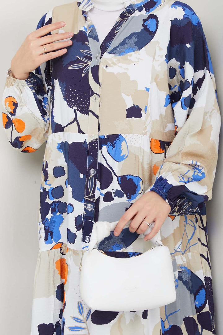 BNG Women Patterned Hijab Dress Sax Blue 4731 - Merrillville