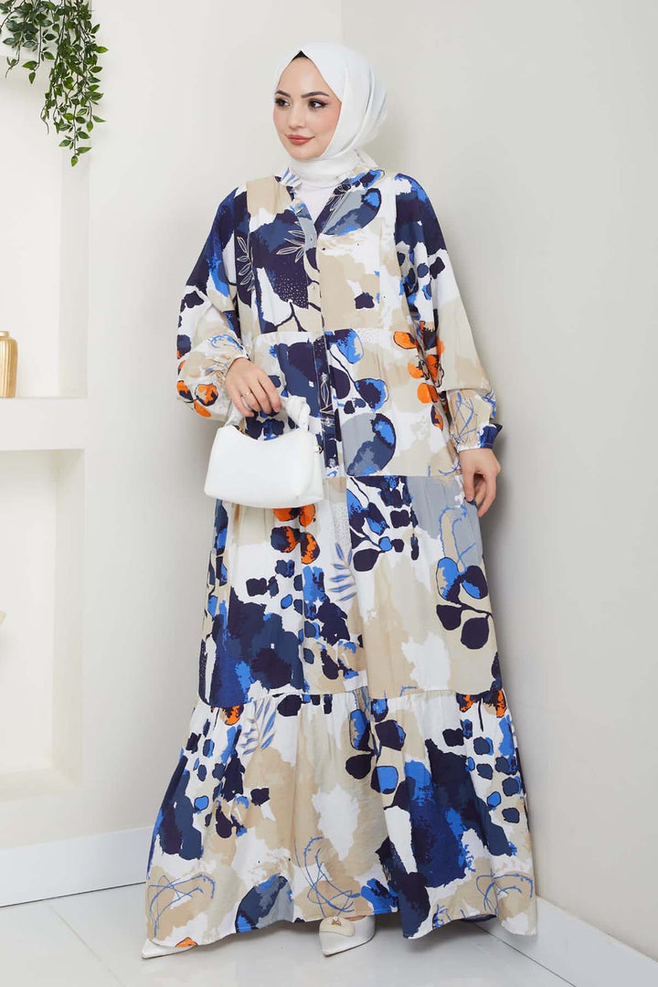 BNG Women Patterned Hijab Dress Sax Blue 4731 - Merrillville