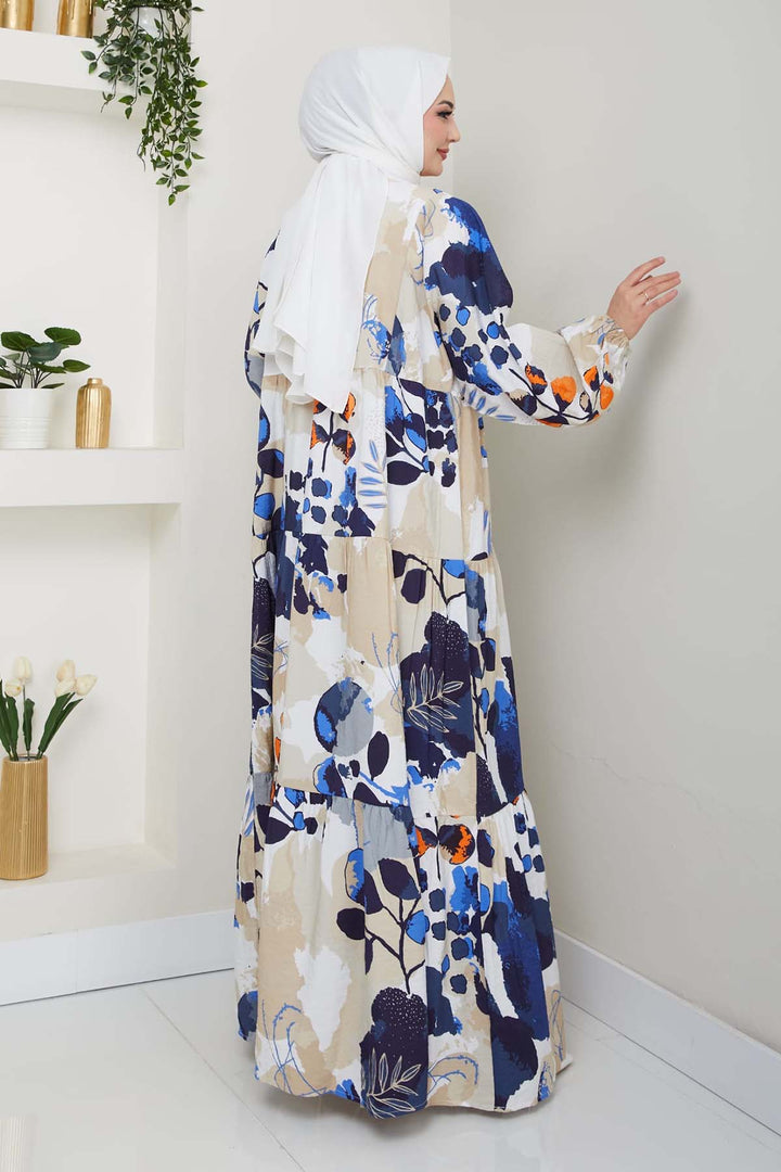 BNG Women Patterned Hijab Dress Sax Blue 4731 - Merrillville