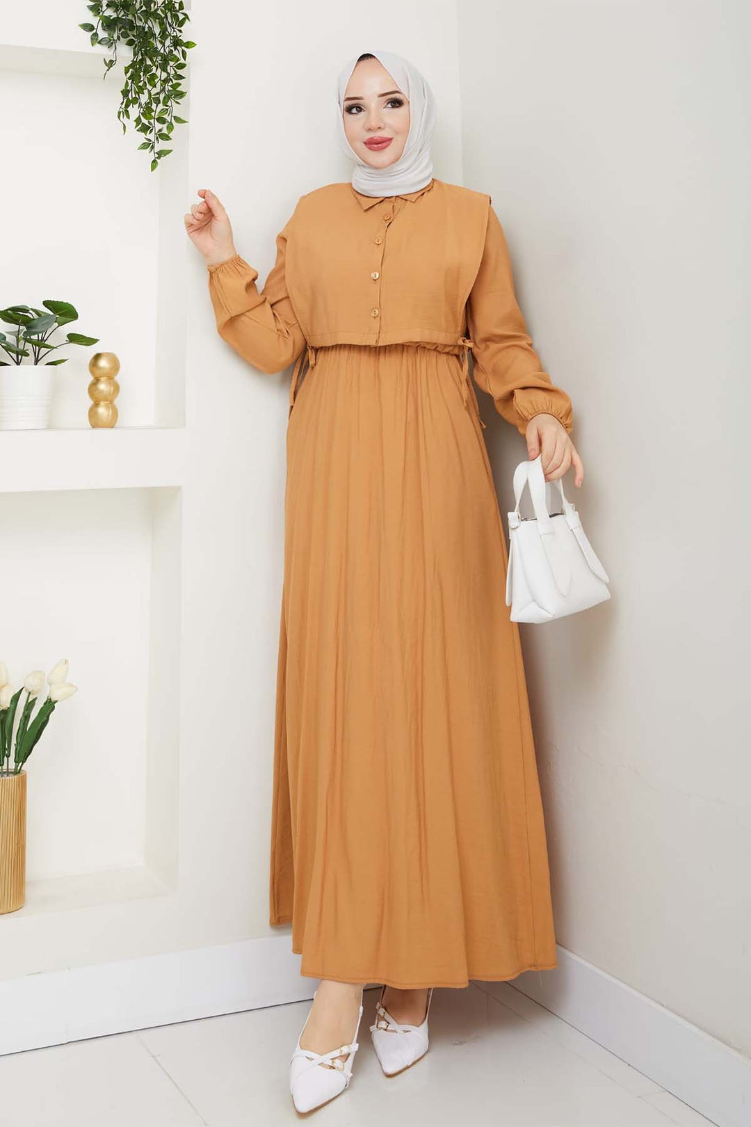 BNG Women Yelekli Elbise Camel 4735 - Meaux