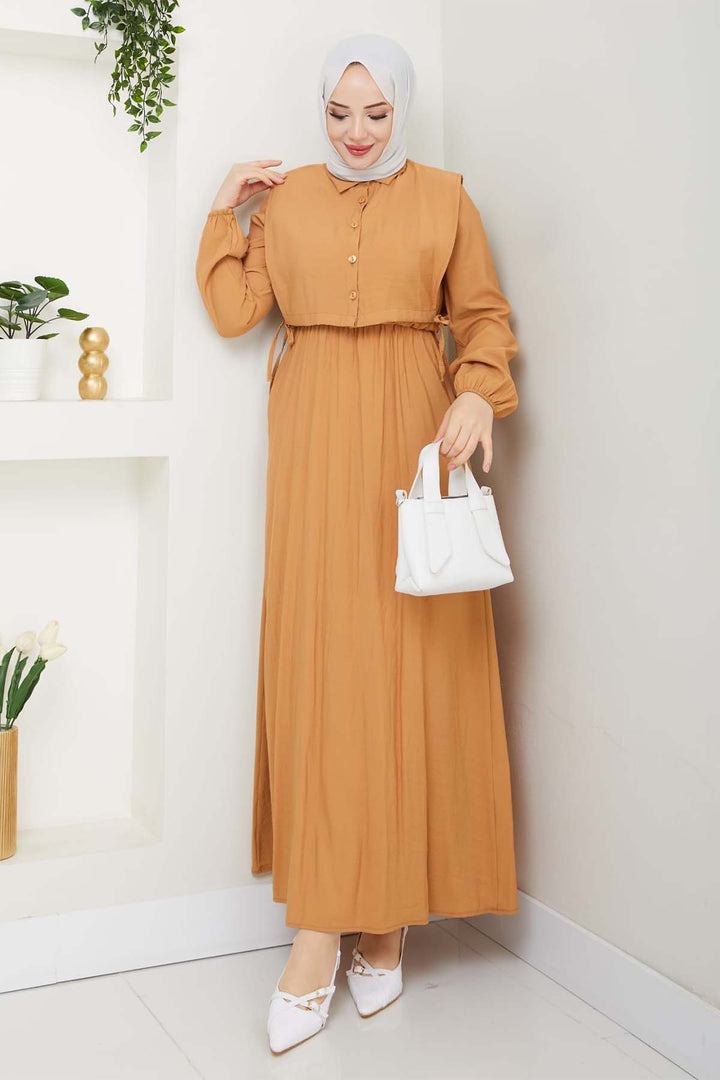 BNG Women Yelekli Elbise Camel 4735 - Meaux