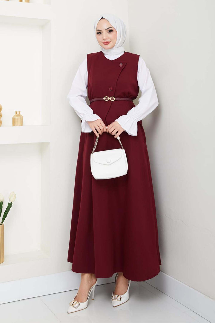 BNG Women Yelekli Etek Takım Bordo 5704 - Levittown