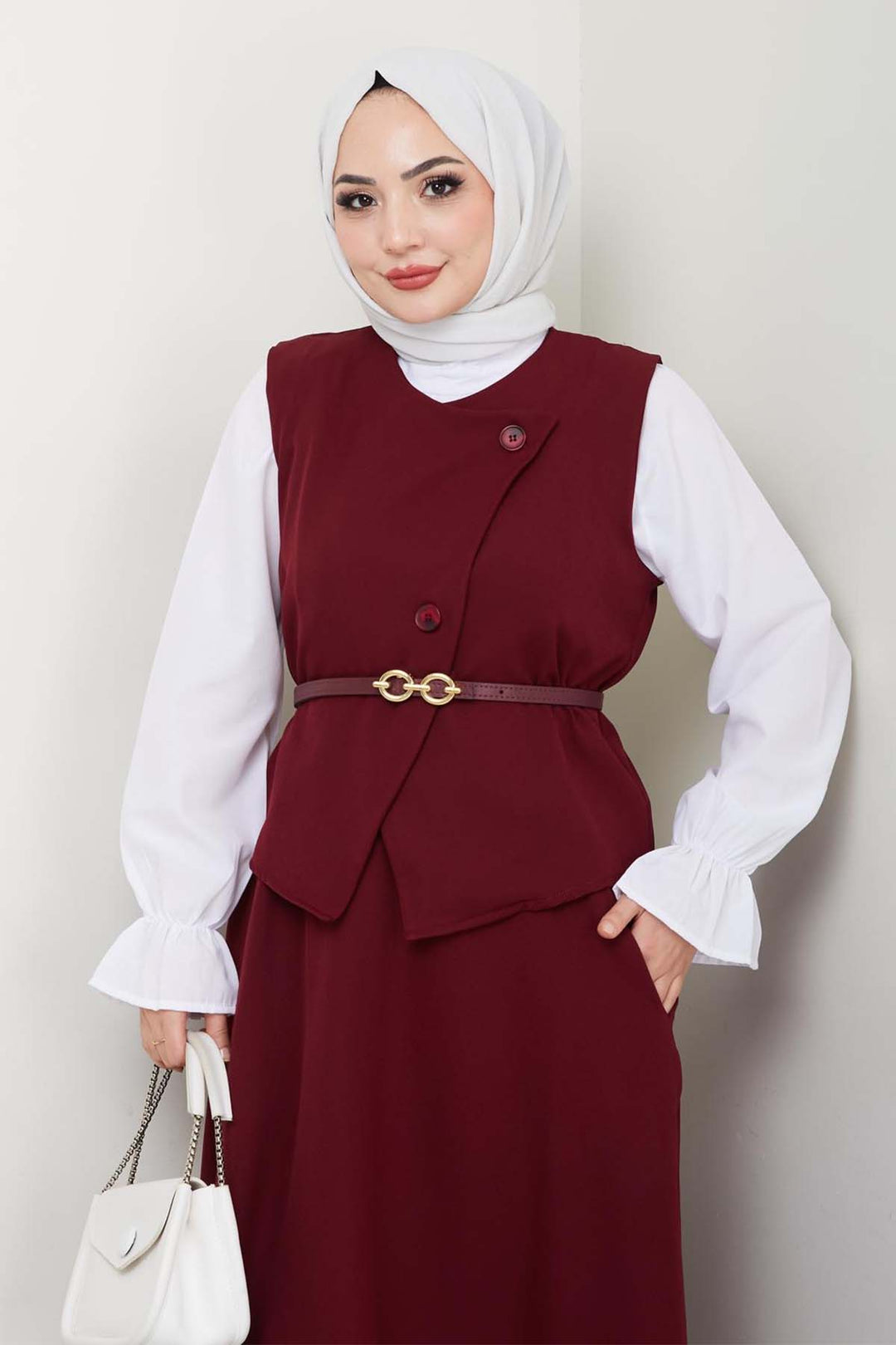 BNG Women Yelekli Etek Takım Bordo 5704 - Levittown