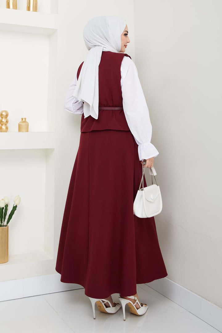 BNG Women Yelekli Etek Takım Bordo 5704 - Levittown