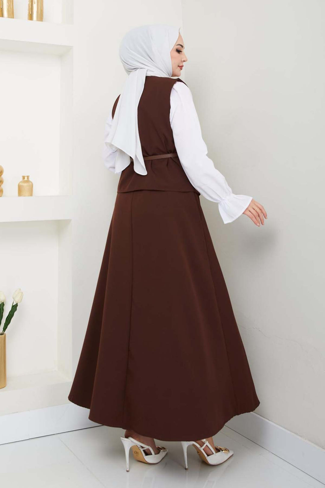 BNG Women Yelekli Etek Takım Kahverengi 5704 - Slidell