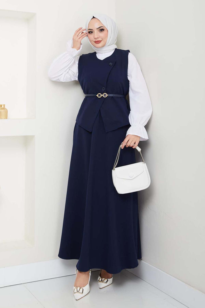 BNG Women Yelekli Etek Takım Lacivert 5704 - Winter Haven