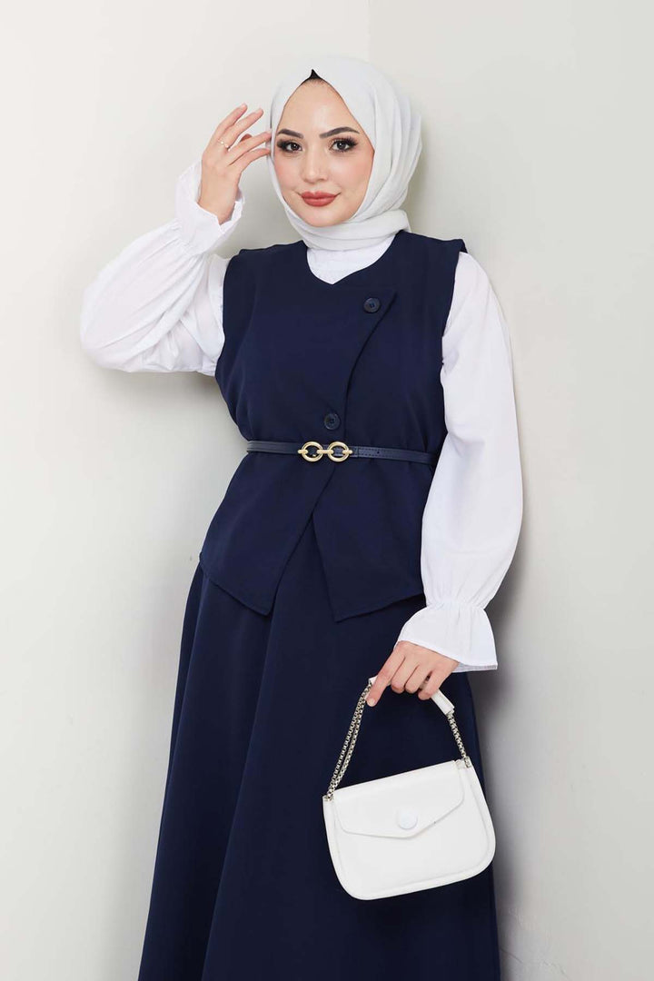 BNG Women Yelekli Etek Takım Lacivert 5704 - Winter Haven