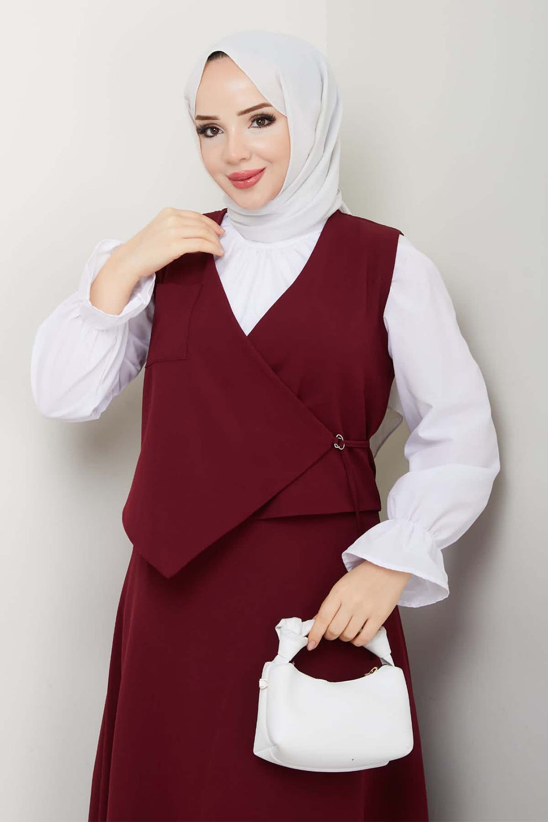 BNG Women Yandan Bağlamalı Yelekli Takım Bordo 4745 - Corsico