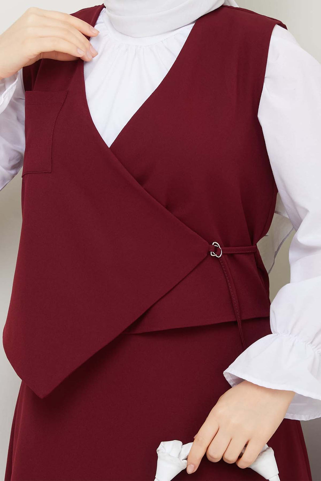 BNG Women Yandan Bağlamalı Yelekli Takım Bordo 4745 - Corsico