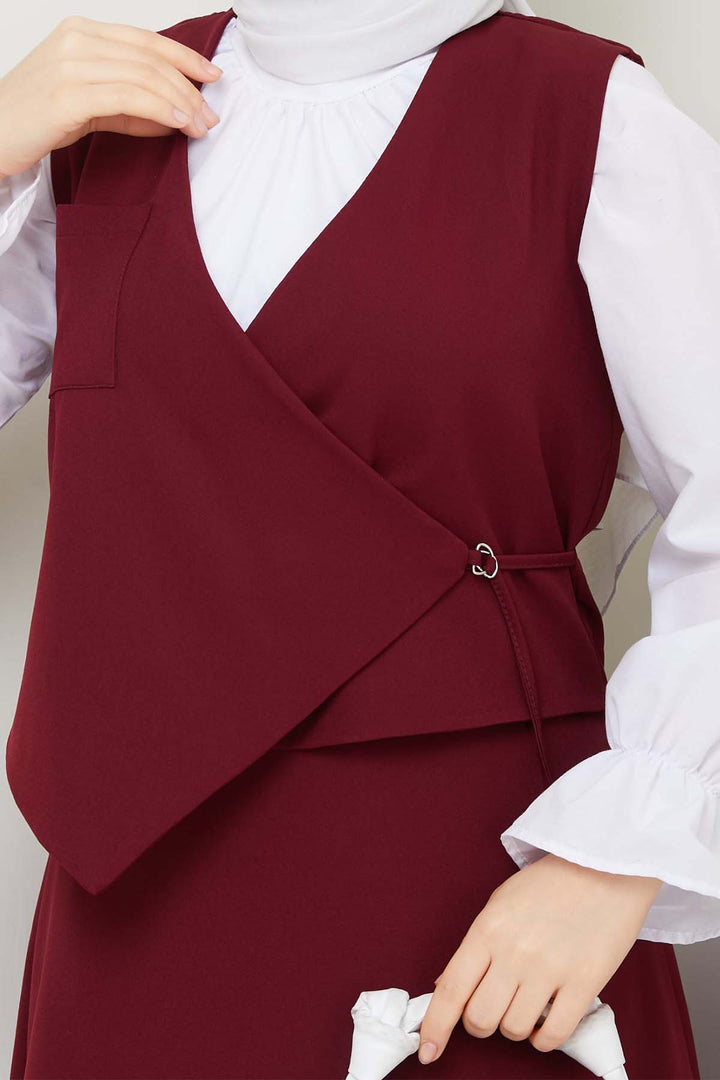 BNG Women Yandan Bağlamalı Yelekli Takım Bordo 4745 - Corsico