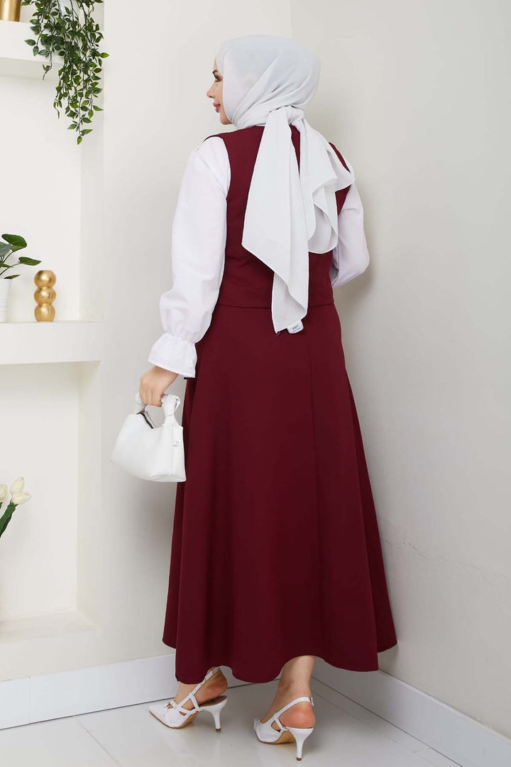 BNG Women Yandan Bağlamalı Yelekli Takım Bordo 4745 - Corsico