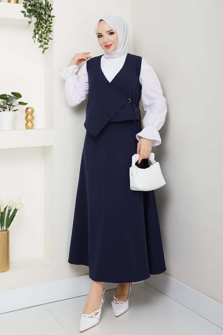 BNG Women Yandan Bağlamalı Yelekli Takım Lacivert 4745 - St. George