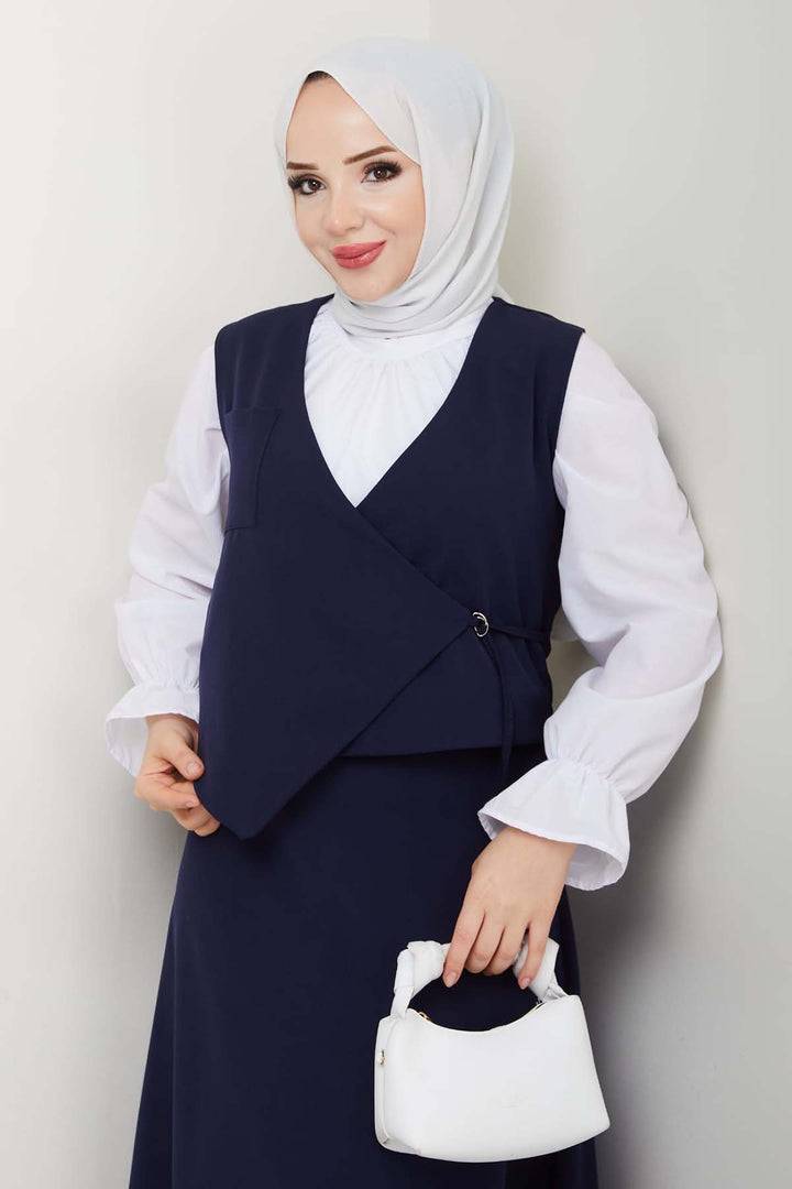 BNG Women Yandan Bağlamalı Yelekli Takım Lacivert 4745 - St. George