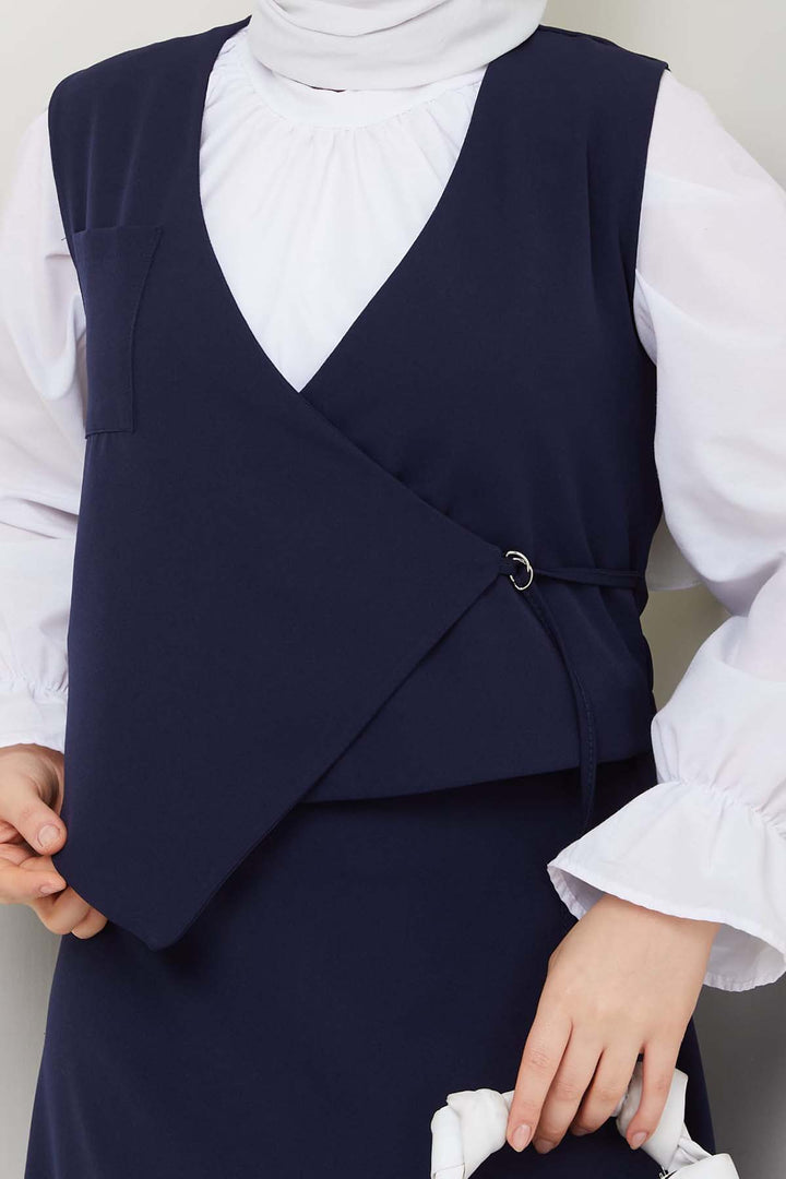 BNG Women Yandan Bağlamalı Yelekli Takım Lacivert 4745 - St. George