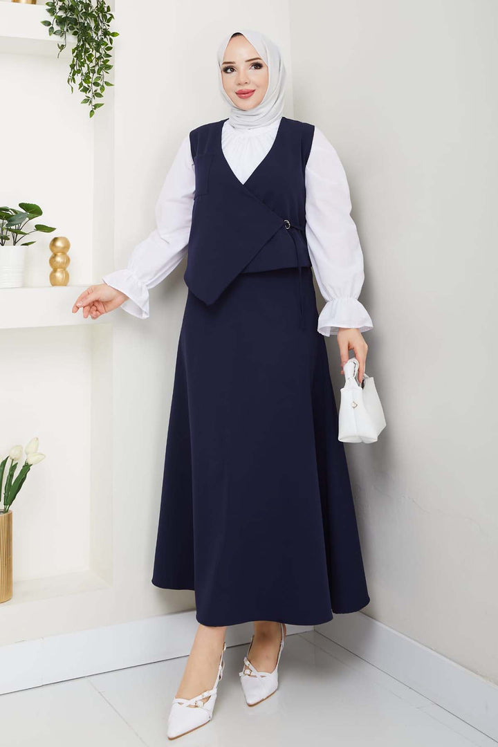 BNG Women Yandan Bağlamalı Yelekli Takım Lacivert 4745 - St. George