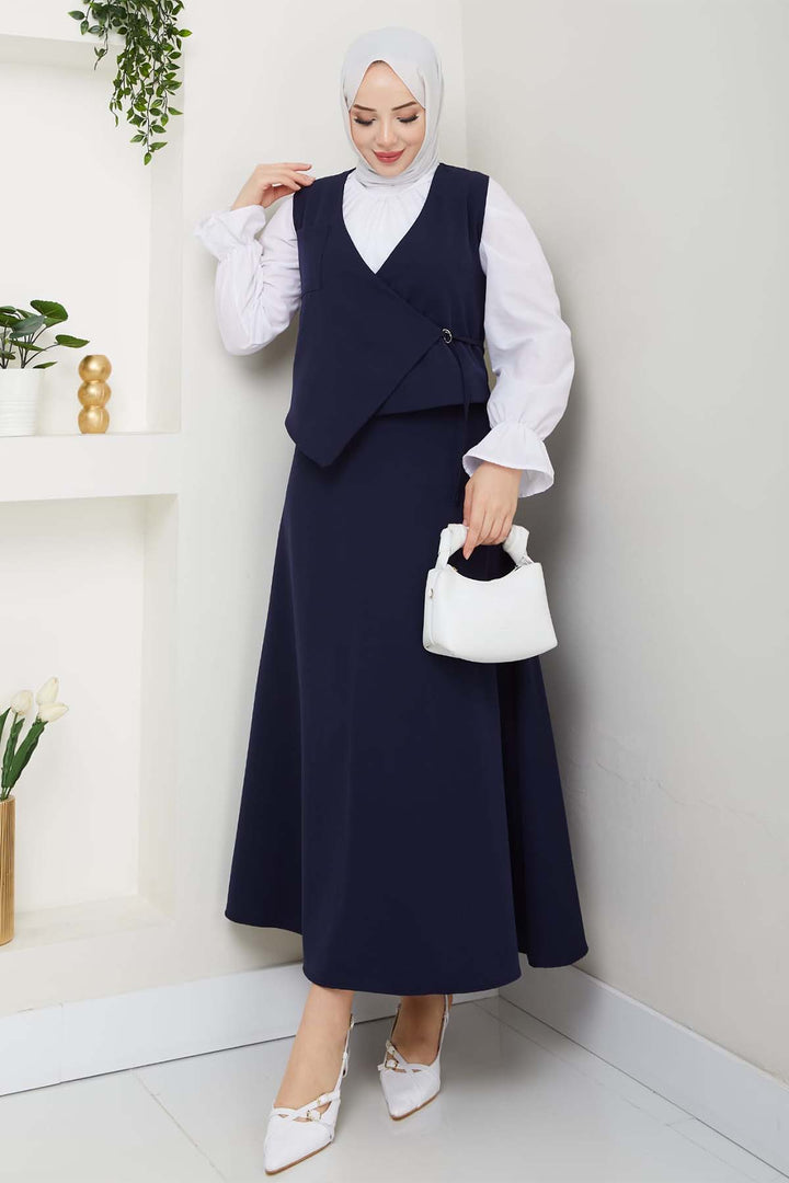 BNG Women Yandan Bağlamalı Yelekli Takım Lacivert 4745 - St. George