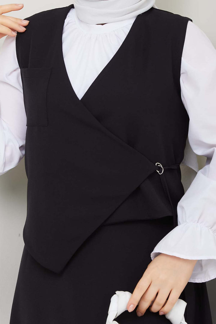 BNG Women Yandan Bağlamalı Yelekli Takım Siyah 4745 - Dublin