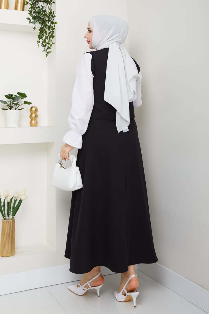 BNG Women Yandan Bağlamalı Yelekli Takım Siyah 4745 - Dublin