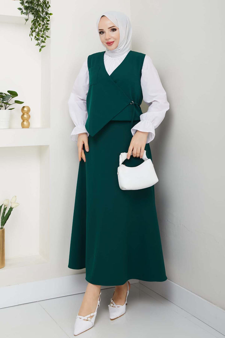 BNG Women Side Buckled Vest Suit Emerald Green 4745 - Bloomington