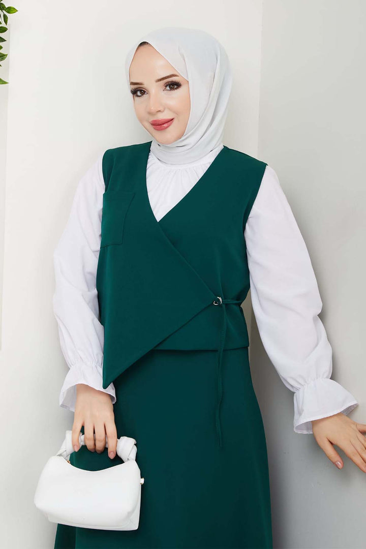 BNG Women Side Buckled Vest Suit Emerald Green 4745 - Bloomington