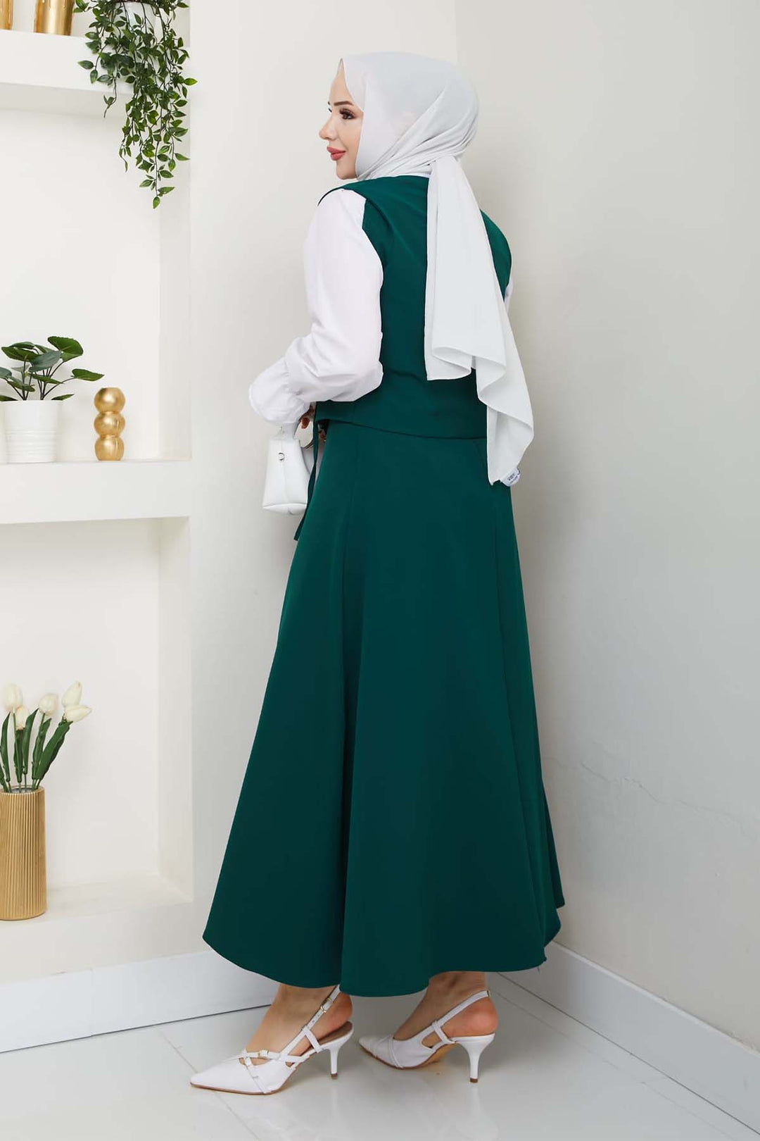 BNG Women Side Buckled Vest Suit Emerald Green 4745 - Bloomington