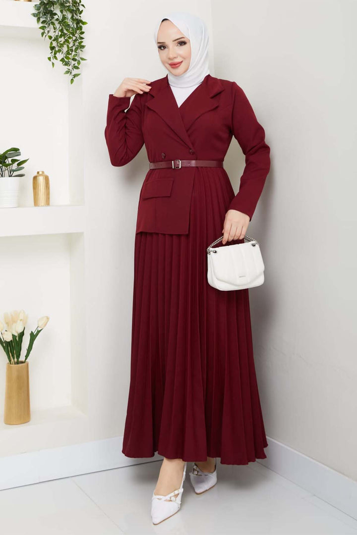 BNG Women Piliseli Elbise Bordo 4747 - Grimsby