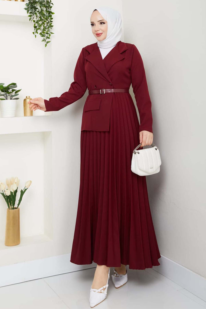 BNG Women Piliseli Elbise Bordo 4747 - Grimsby