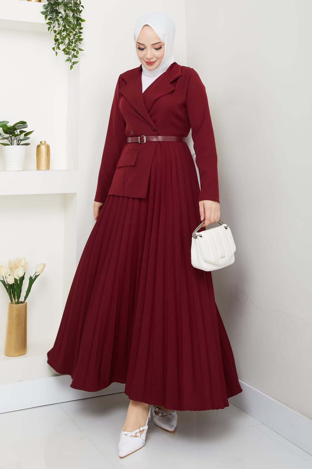 BNG Women Piliseli Elbise Bordo 4747 - Grimsby