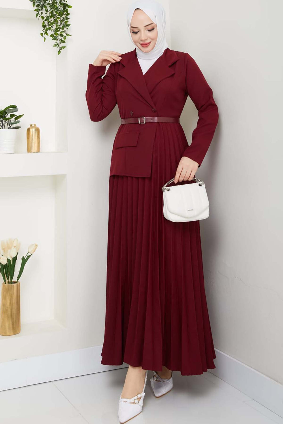 BNG Women Piliseli Elbise Bordo 4747 - Grimsby