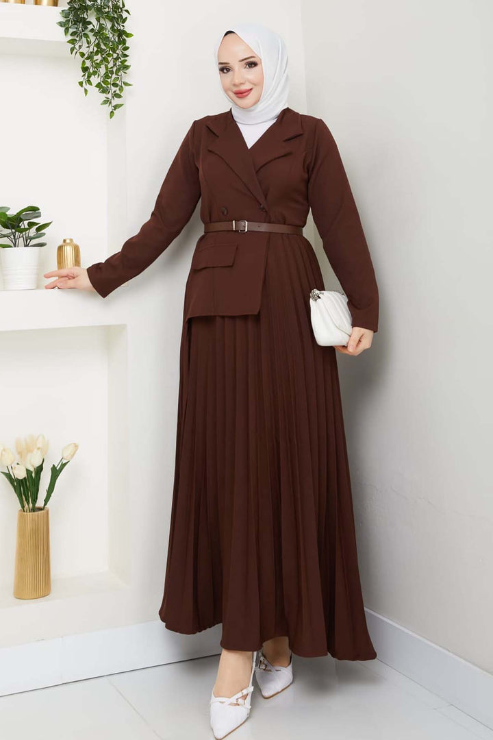 BNG Women Piliseli Elbise Kahverengi 4747 - Dover