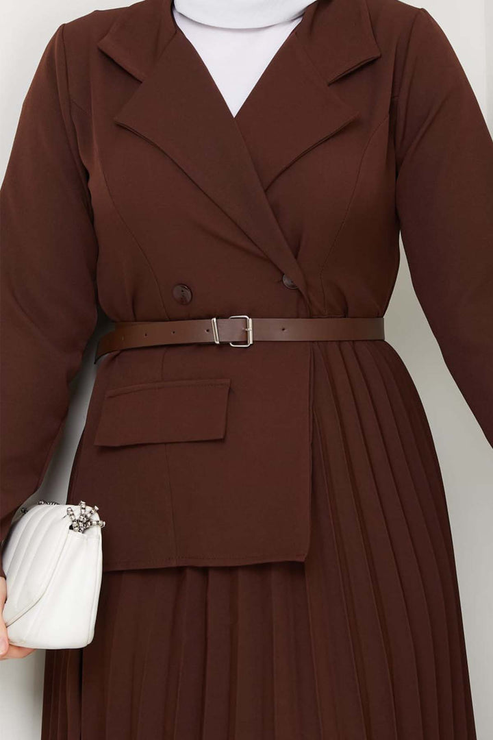 BNG Women Piliseli Elbise Kahverengi 4747 - Dover