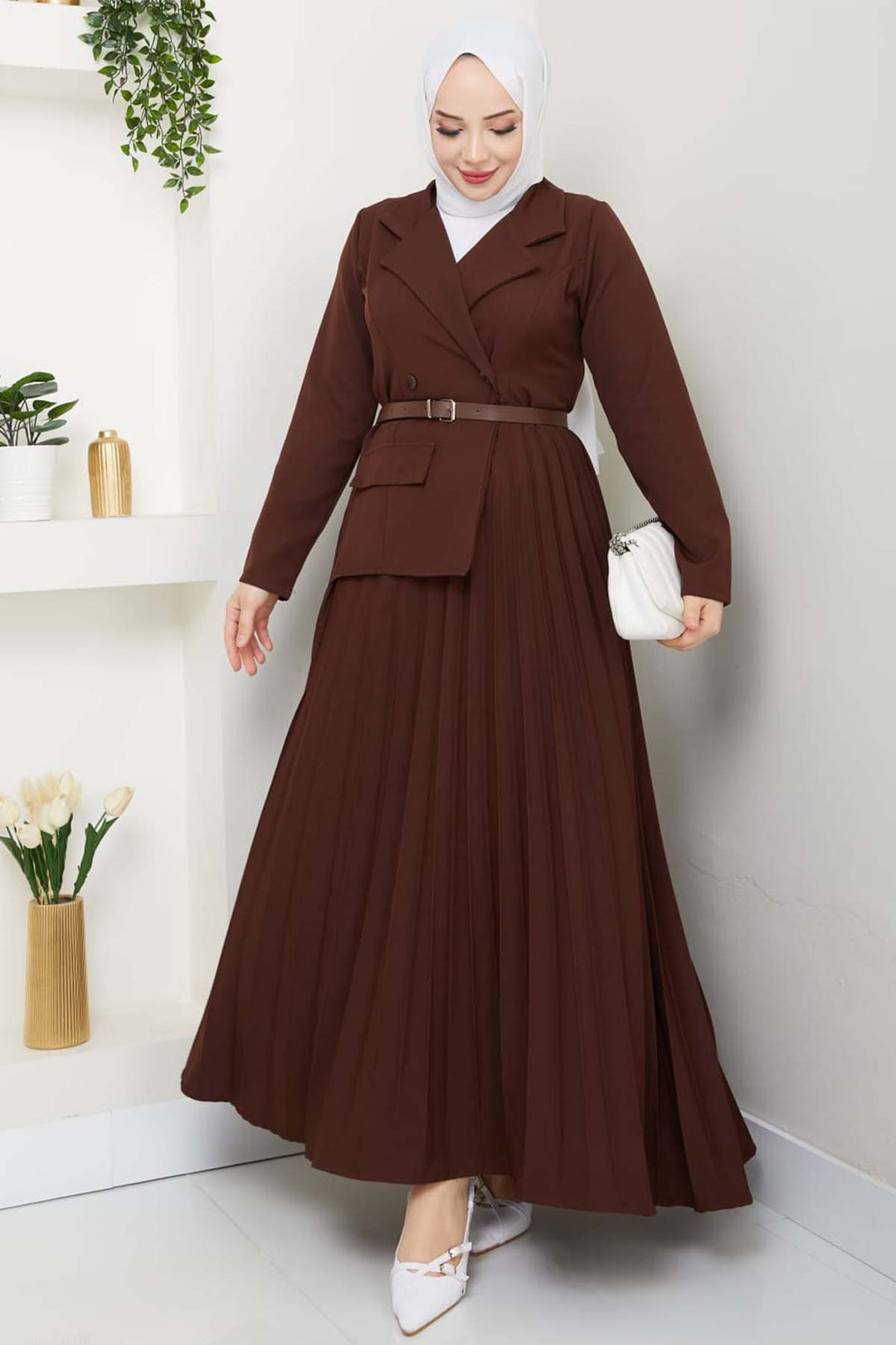 BNG Women Piliseli Elbise Kahverengi 4747 - Dover