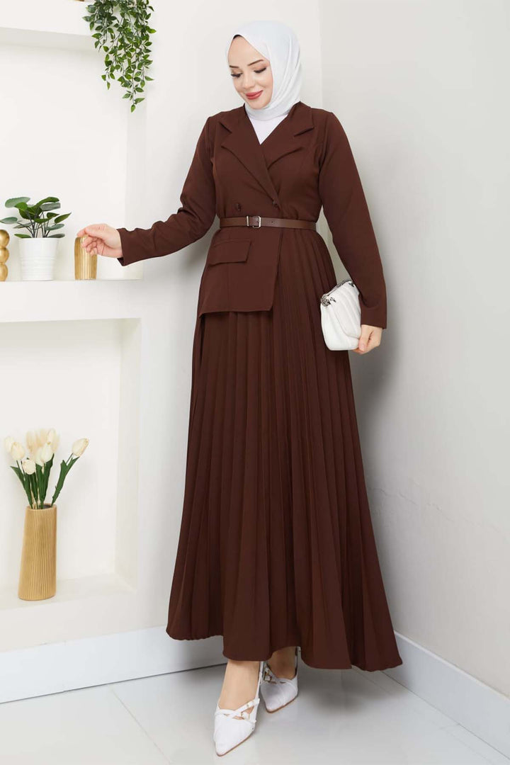 BNG Women Piliseli Elbise Kahverengi 4747 - Dover