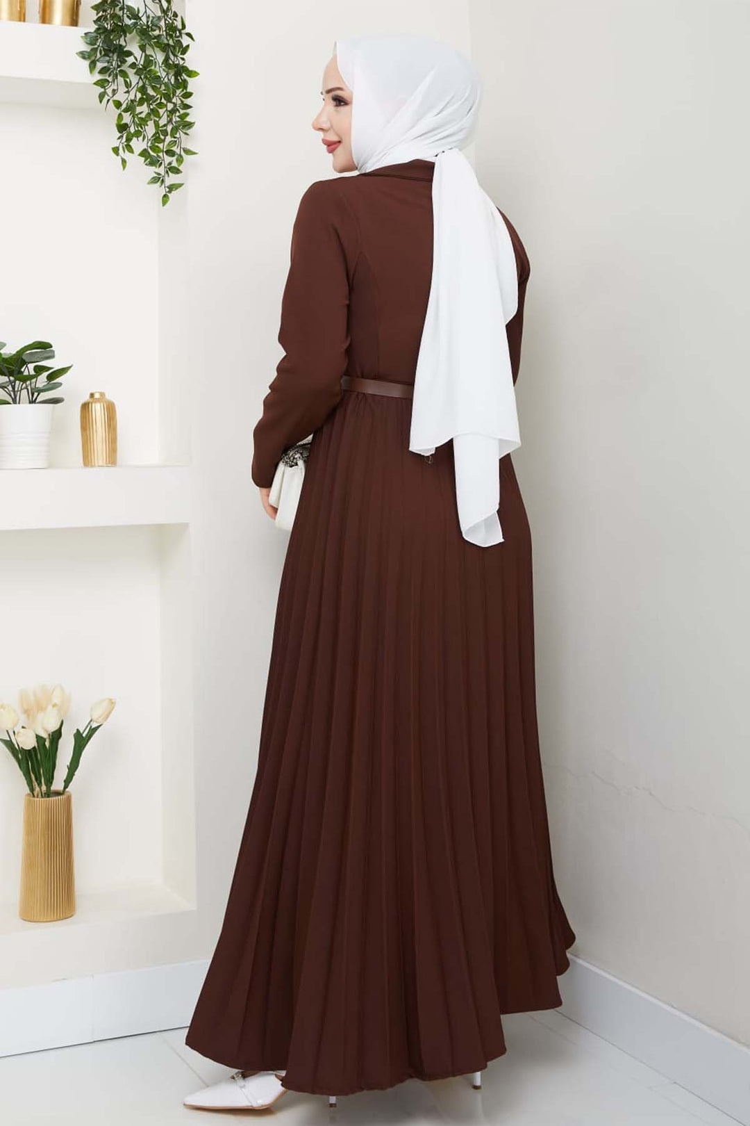 BNG Women Piliseli Elbise Kahverengi 4747 - Dover