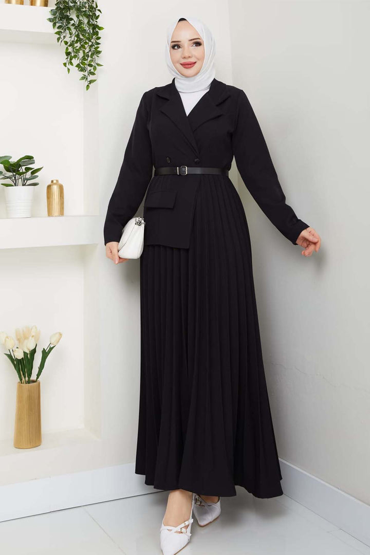 BNG Women Piliseli Elbise Siyah 4747 - Greer