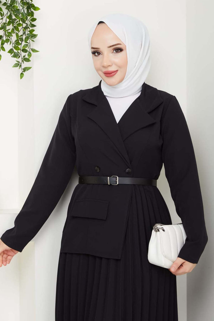 BNG Women Piliseli Elbise Siyah 4747 - Greer