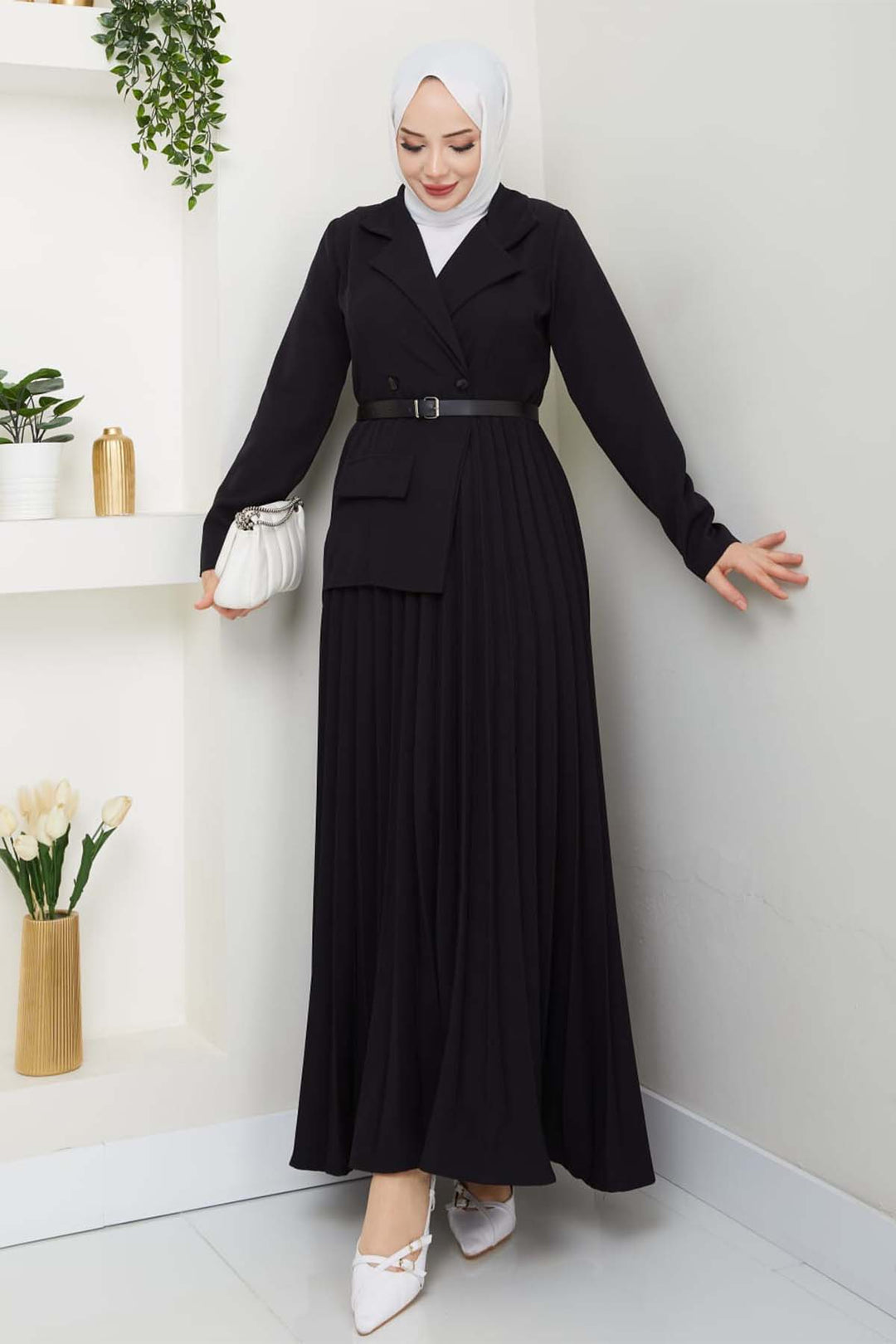 BNG Women Piliseli Elbise Siyah 4747 - Greer