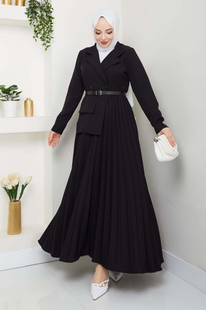 BNG Women Piliseli Elbise Siyah 4747 - Greer