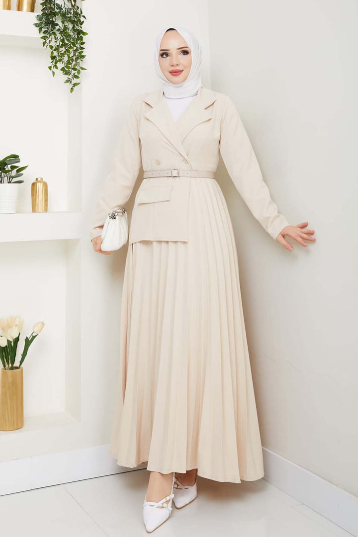 BNG Women Piliseli Elbise Taş Rengi 4747 - Nîmes