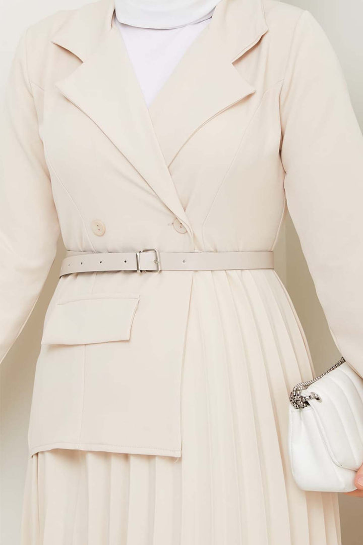 BNG Women Piliseli Elbise Taş Rengi 4747 - Nîmes